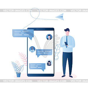 Онлайн-отзывы, большой смартфон с речью - графика в векторном формате