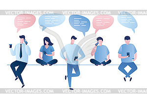 Group of people with smartphones,talking and - vector image