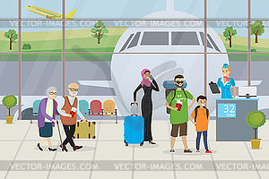 Посадка на фоне концепции самолета, самолет - векторная иллюстрация
