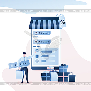 Сustomer satisfaction,online mobile shop,  - vector image