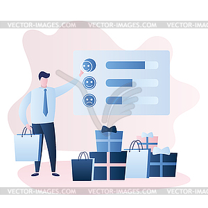 Сustomer satisfaction,online shop with shopping bag - vector image