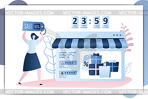 Shop storefront with shopping bags and gifts,counte - vector clipart