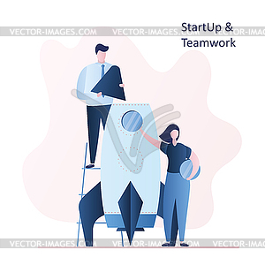 Business people building startup,human teamwork - vector clipart