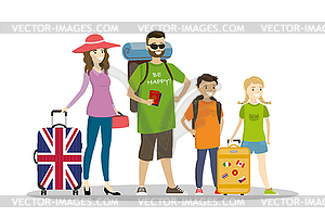 Four People with baggage,family of travelers b - vector image