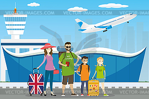 Family of travelers,happy and cute characters,Moder - vector image