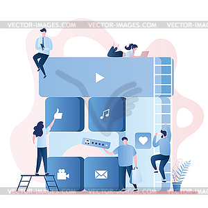 Application store or app development.Group of peopl - vector clip art