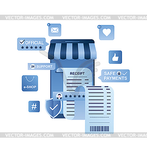 Modern smartphone and e-commerce application.Receip - vector clip art