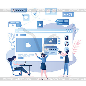 Chatting in social network concept,female character - vector clipart
