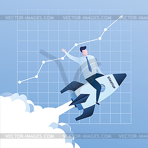 Happy businessman is sitting on flying - vector clip art