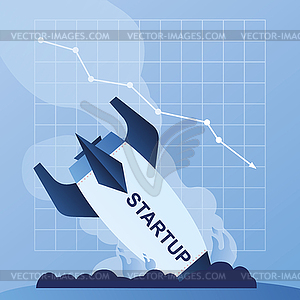 Failure startup background,fallen rocket - vector clipart