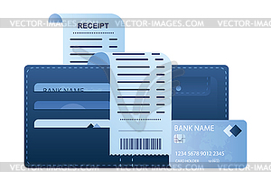Wallet, credit cards and receipt bill,purchase - vector clipart