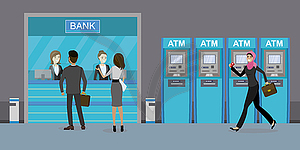 Bank counter or currency exchange service with - vector image
