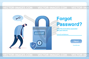 Unhappy businessman and account lock,forgot passwor - vector clip art