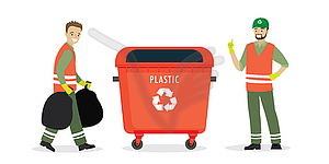 Garbage collection service. Caucasian men in unifor - vector clip art