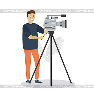 Professional cameraman,cartoon male character - vector image