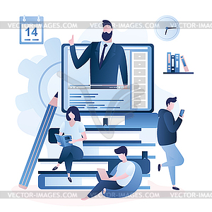 Pile of books and tablet pc with video course,mento - vector image