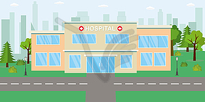 Hospital building and park near,cartoon clinic,urba - vector image