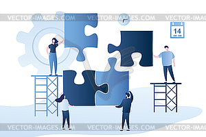 Various business people with parts of puzzle. - vector clip art