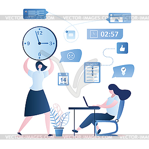 Time management and deadline concept, girl - vector clip art