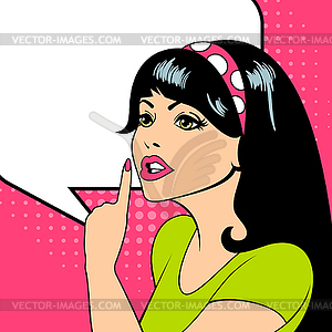 Young Woman Making Finger Gesture Quiet - vector image