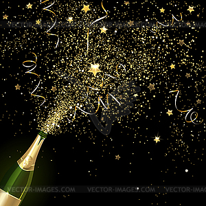 Congratulatory Champagne with Gold Confetti - vector image