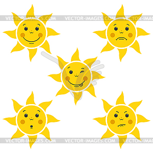 Забавные мультяшные Солнечные мордочки - графика в векторном формате