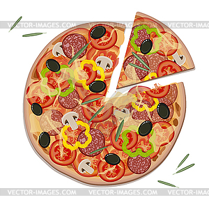 Пицца с листьями розмарина - векторный рисунок