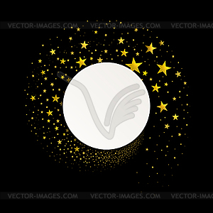 Round Banner with Stream of Gold Stars - vector image