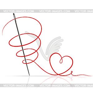 Sewing Needle with Red Thread - vector image