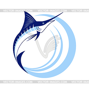 Рыба Марлин с морскими волнами - векторизованное изображение