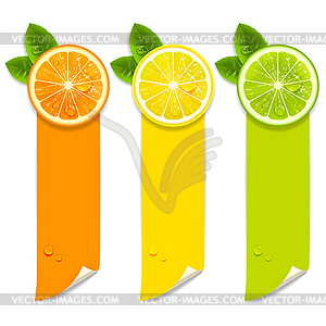 Баннеры с апельсином, лимоном и лаймом - векторная иллюстрация