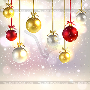Christmas Greeting Card with Shiny Christmas Balls - vector clipart