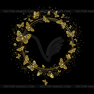 Round Banner with Golden Butterflies - vector clip art