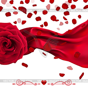 Красная роза с опадающими лепестками - иллюстрация в векторе