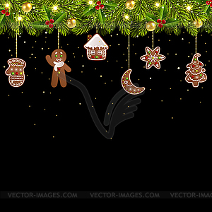 Рождественская елочная гирлянда с рождественскими пряниками - изображение в векторе / векторный клипарт