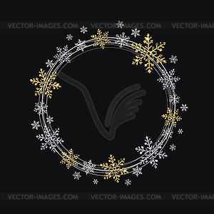 Венок из декоративных золотых и серебряных снежинок - изображение в векторном виде
