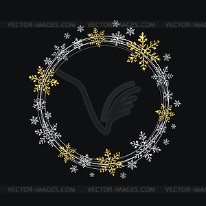Wreath of Decorative Gold and Silver Snowflakes - vector image