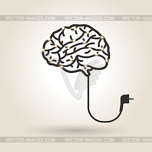 Символ мозга со шнуром питания - графика в векторе