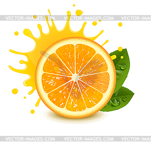 Fresh Orange with Splash of Juice - vector clipart