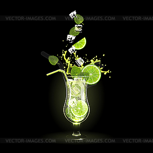 Mojito Cocktail with Lime and Ice Cubes - vector clipart