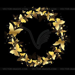 Wreath of Gold Butterflies - vector image