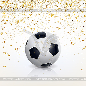 Футбольный мяч и золотое конфетти - иллюстрация в векторе