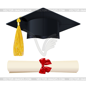 Graduate Cap with Diploma in Scroll - vector clipart