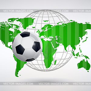 Soccer Ball on Background of World Map - vector clipart