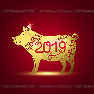 Symbol of Year Golden Pig - vector image