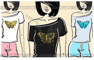 T-shirts Print Design with Stylized Butterfly - vector clipart