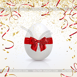 Greeting Card with Easter Egg and Golden Confetti - vector image