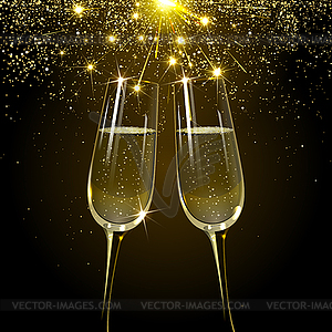 Glasses of Champagne on Firework Background - vector image