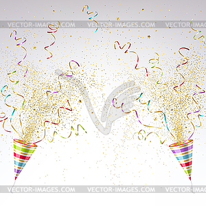 Festive Party Popper with Colorful and Gold Confetti - vector clip art