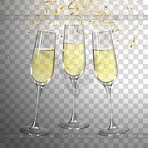 Festive Champagne Glasses and Golden Confetti - vector clipart